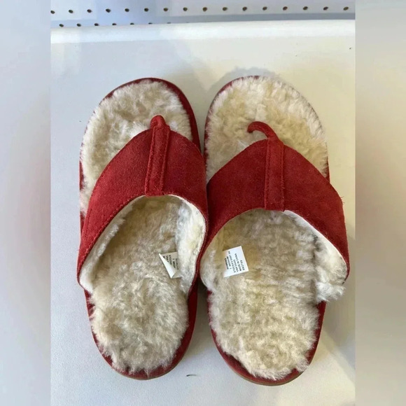 lily-square-toe-flip-flop-  LL Bean Women’s Red Nubuck Leather Thong Flip Flop Slipper Sz 7